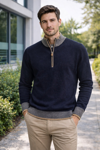 Lambswool yarım fermuarlı kazak
