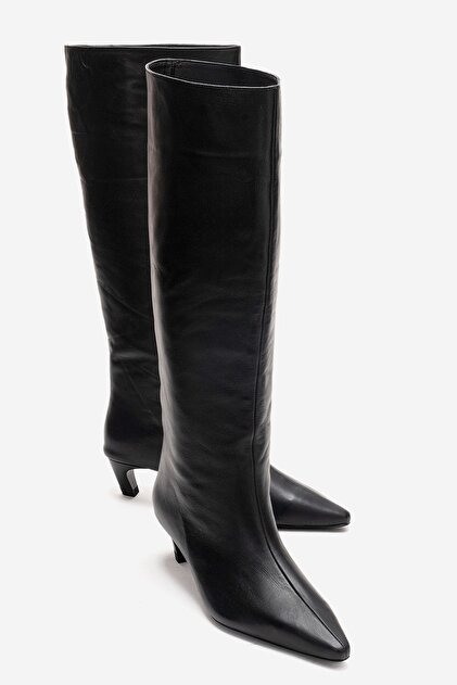 Corvel Black Skin Genuine Leather Women's Heeled Boots