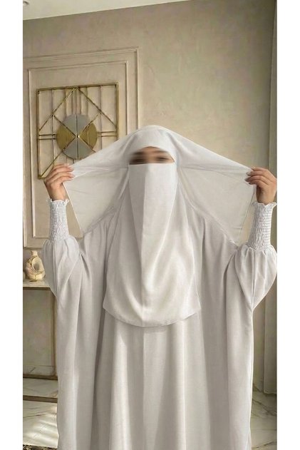 Islamic 2-Piece Jilbab or Hijab or Abaya with Multi-Colored Hand Elastic and Layered Niqab and Klosh Cut
