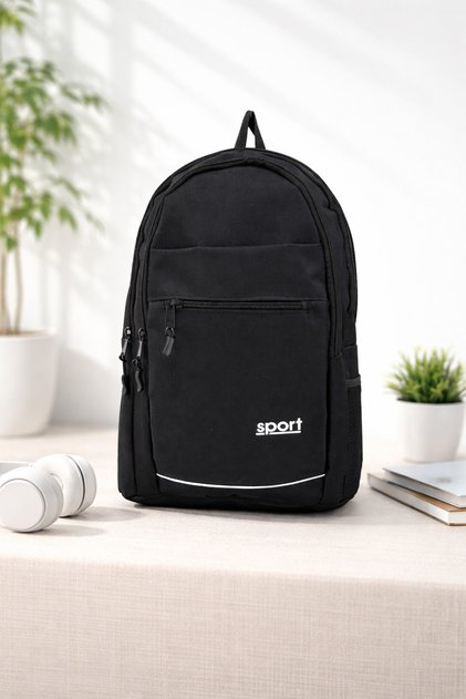 Unisex Black Double Compartment Sports Backpack – School, Travel, and Daily Use