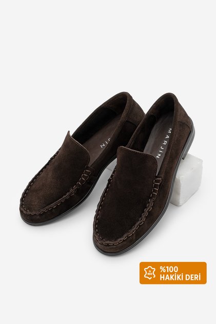 Mocasini din piele naturala pentru femei, pantofi casual cu cusaturi, Elsan, piele intoarsa maro