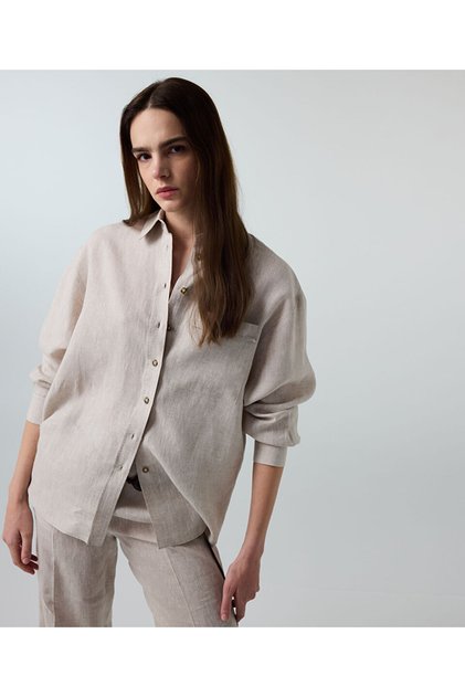 Contrast Button Linen Shirt