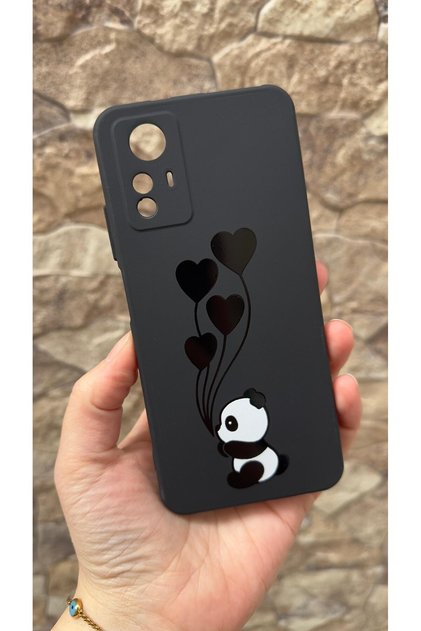 Redmi Note 12S Compatible Hearted Panda Patterned Silicone Shock Absorbing Classic Protected Rubber Case