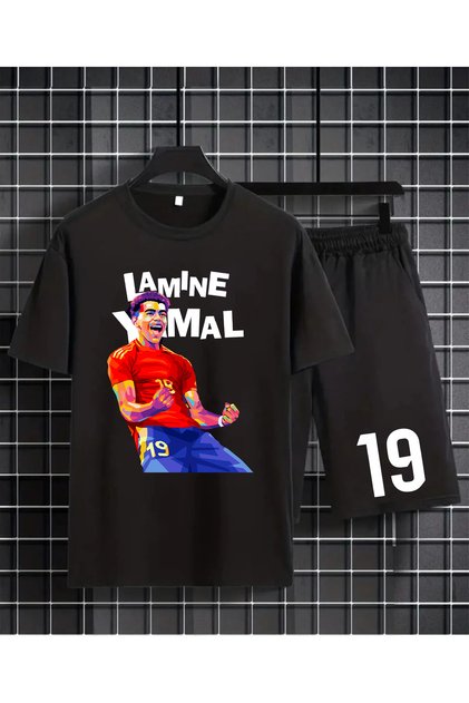 Lamine Yamal Printed 100% Cotton Crewneck Children's T-Shirt-Shorts Two-Piece Set