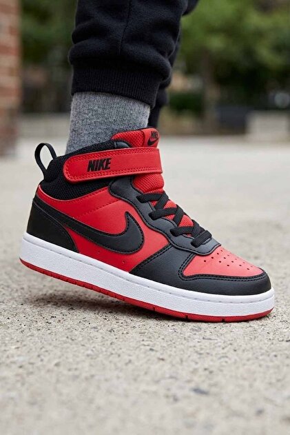 Nike Court Borough Mid 2 Çocuk Spor Ayakkabı - Siyah/Kırmızı