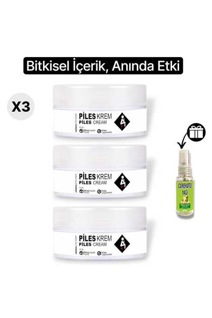 Piles Krem Hassas Bölge İçin Rahatlatıcı Bitkisel Krem 50 ml X 3 Adet + Çörek Otu Yağı Hediye