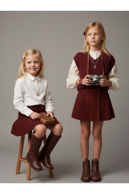 Girl's Pleated Tweed Skirt with Elastic Waist
