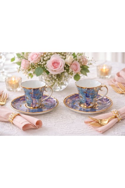 Demet Evren Porcelain Hand-Painted Double Cup Set