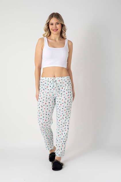 Cotton Thin Breathable Fabric Ribbon Waist Detail Pocketless Women's Pajama Bottoms