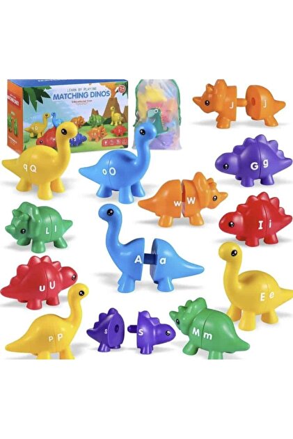 Jucarie Montessori dinozauri alfabet – joc educativ de asociere litere si culori