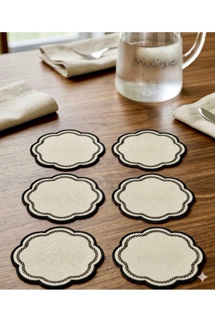 6 Pieces Coffee Serving Napkins, Presentation Napkins, Embroidered Coffee Presentation Napkins, Cocktail Napkins