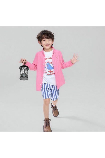 Kid's Cotton Oxford Long Sleeve Shirt with Embroidery