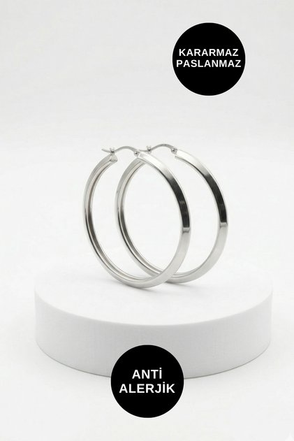 Silver Color Earrings Non Tarnish Stainless Anti-Allergic Water Resistant Women Small Thick Hoop Steel Earrings