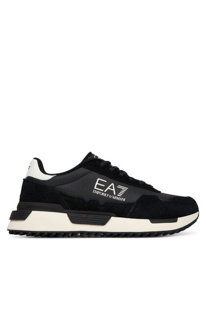 Unısex Düşük Bilekli Rahat Tabanlı Süet Detaylı Logo Desenli Deri Siyah Sneaker 7X000380 AF19175