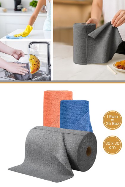25 Adet Superclear Rulo Temizlik Bezi, 30x30 cm Çok Amaçlı Mutfak Banyo Bezi 1 Rulo = 25 Adet