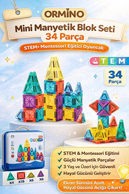 Ormino ORMİNO-Mini Manyetik Blok Seti 34 Parça - Fiyatı, Yorumları