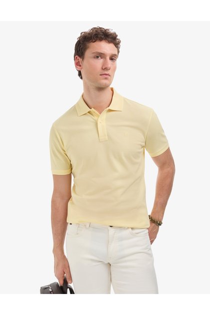 Light Yellow Slim Fit 100% Cotton Buttoned Polo Collar Basic T-Shirt 50321128-Vr004
