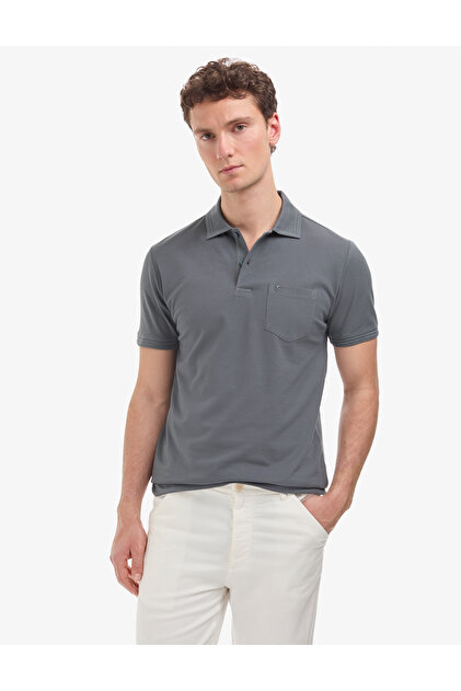 Anthracite Regular Fit 100% Cotton Pocketed Non-Curling Buttoned Polo Collar Basic T-Shirt 50325290-Vr006