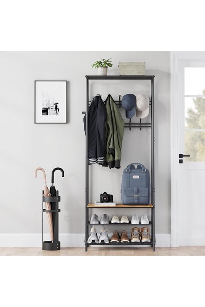 Coat Rack Hall Tree with Shoe Storage Bench - 10 Hooks & 2-Tier Shoe Rack, Metal Frame Freest