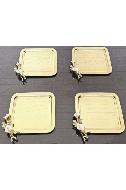 6 Pieces Gold Coffee & Tea & Presentation Tray Cast Iron White Tulip