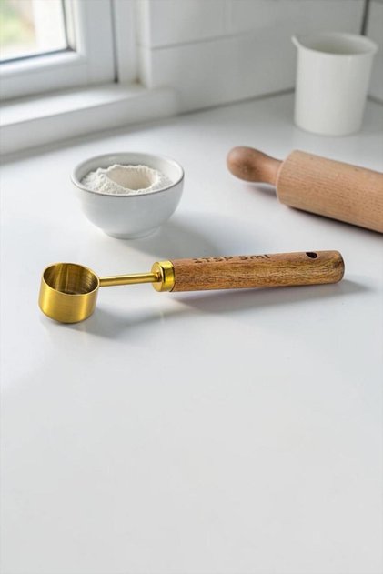 Gold Rengi Ölçü Kaşığı Ahşap Saplı | Küçük Boy Mutfak Ölçek Kaşığı 5ML
