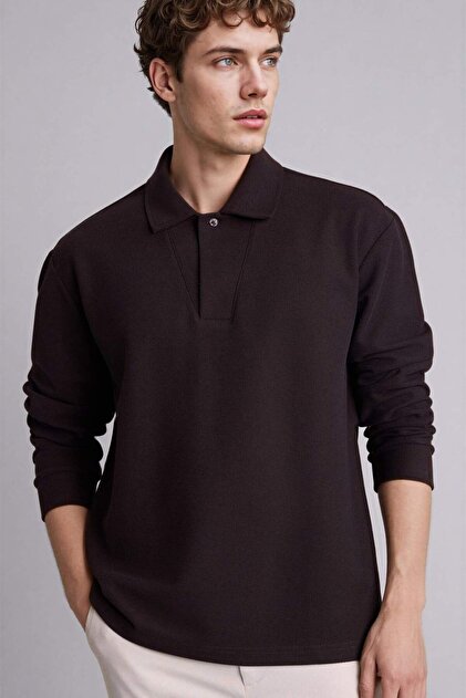 Cotton Regular Fit Polo Collar Pique Sweatshirt H3316Ax26Sp