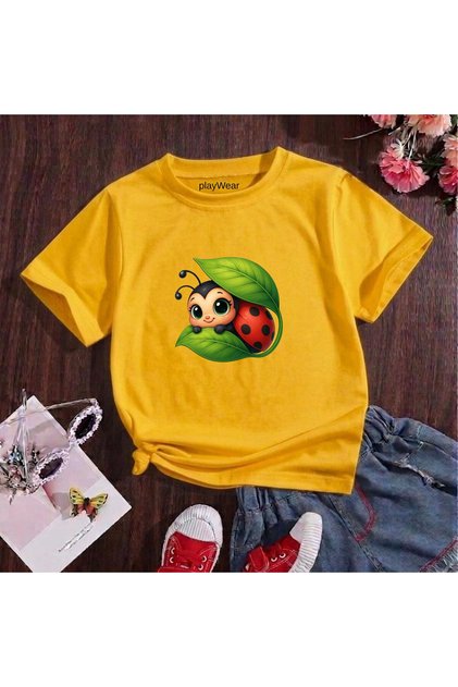 Ladybug Printed 100% Cotton Crew Neck Kids Unisex T-Shirt 5 6 -7 8-9 10 -11 12 Years Old