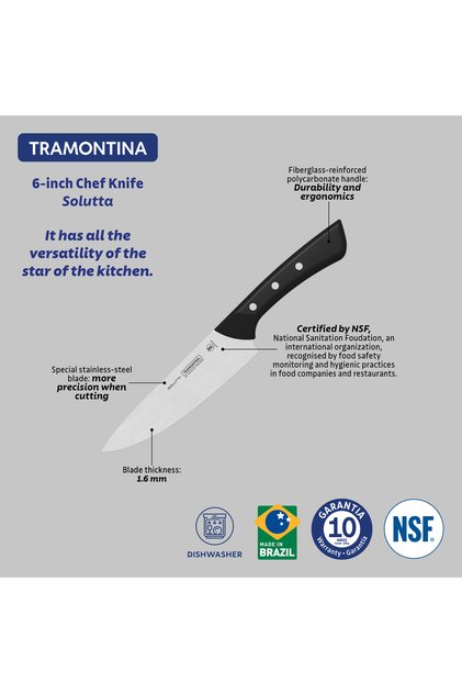SOLUTTA Chef's Knife, 15.5 cm, Stainless Steel Kitchen Knife, Utility Knife, Ergonomic Handle, NSF