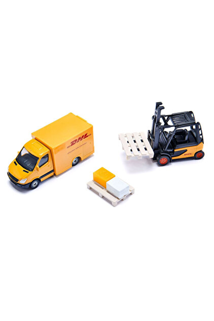 Set De Regalo DHL Siku 6335 – Camión, Furgoneta Y Carretilla Elevadora Con Palés, Metal Y Plástico, Escala De Juguete