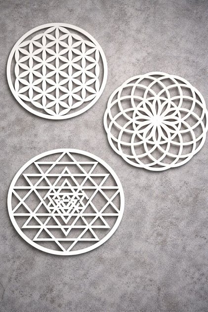 Wooden Flower of Life Sri Yantra Torus Breath Triple Decorative Painting Wall Ornament Home Gift