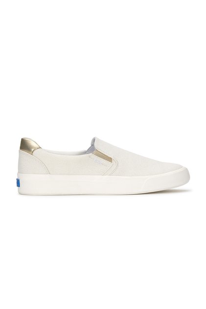 Women's Pursuit Lurex Linen Slip-On Sneaker – Shimmer Detail, Breathable Casual Shoe White