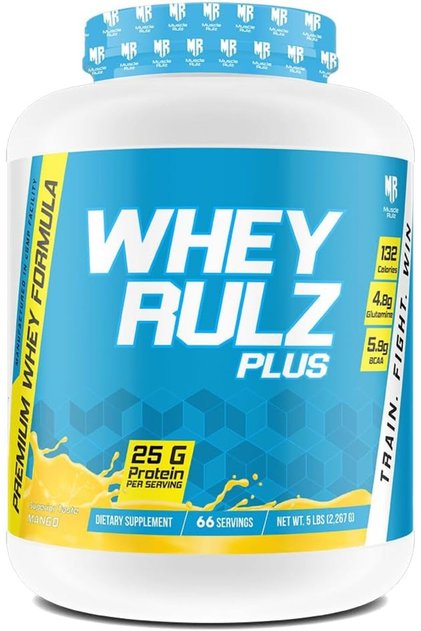 WHEY RULZ PLUS 5LBS , 25g Protein, 4.8g Glutamine, 5.9g BCAA, 132 Calories MANGO