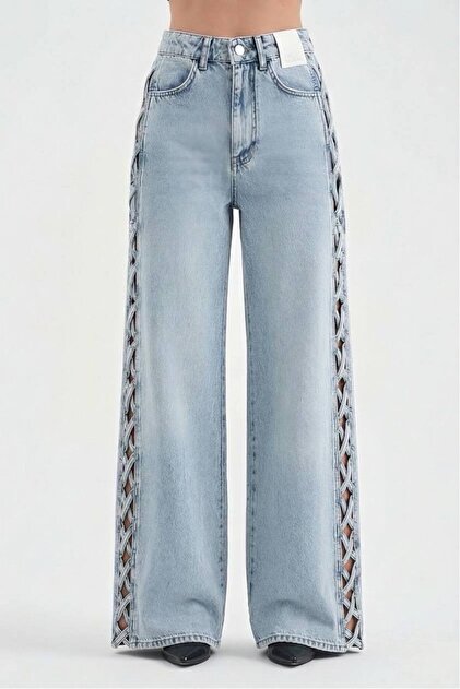 tw3 Kadın Yanları Kesik Biye Detaylı Tasarım Palazzo Jeans