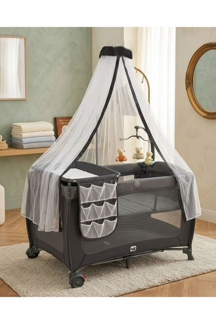 Luxury Baby Crib Portable 3 in 1 Foldable Playpen Playard with Bed and Storage and Changing Table for Newborn Infant Toddler