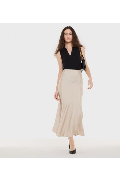 Beige Solid Women Skirt