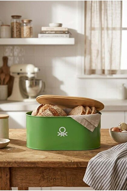 Be-Kct0054-Y Ahşap Kapaklı-Metal Ekmek Kutusu-Sarı