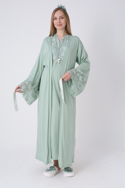 slim fit dress slacks Turkish Towel Kimono Bathrobe Eye Design Green – Dervis Natural Textile main image 1