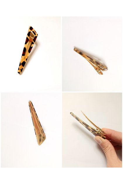 French Design Asymmetric Triangle Brown Leopard Pattern Hair Accessory with Clamp Closure 8 cm