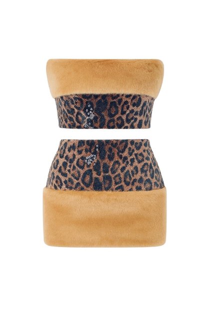 Ariana Kürk Detay Leopard Sequin Takım