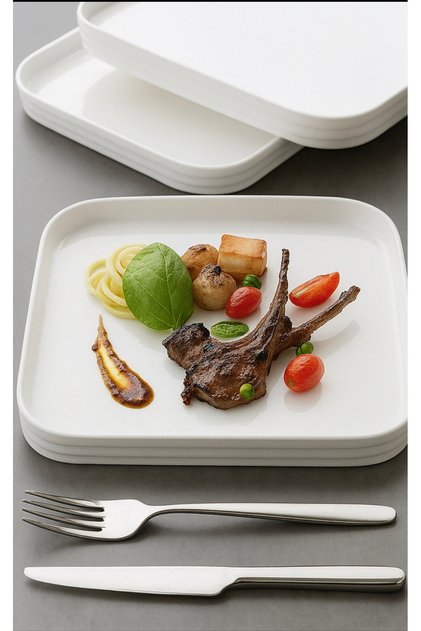 3 Pieces of Porcelain Square Plates 23,3X23,3 cm Special Design