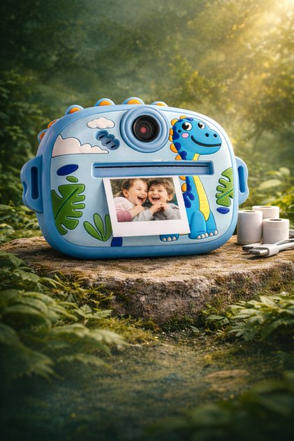Çocuk Anında Baskılı Mini Fotoğraf Makinesi Sevimli Tasarımlı Çift Kameralı Kamera