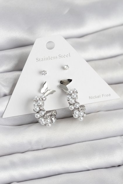 Brass Silver Color Detailed Women's Earring Set Tj-Bkp11700