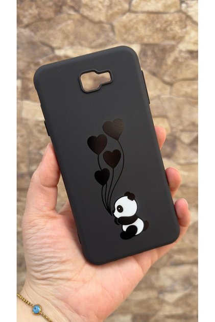 Samsung Galaxy J7 Prime Compatible Heart Panda Patterned Silicone Shock Absorbing Rubber Case