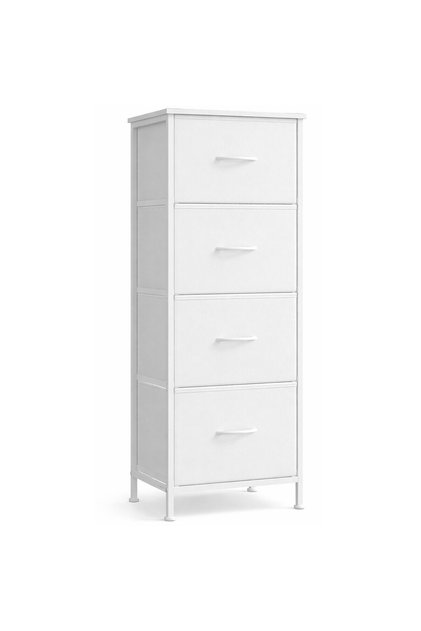 Comodă cu 4 sertare din material textil, cadru metalic și blat din MDF, 40x30x95 cm, Alb