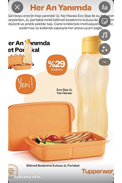 Eco Şişe 1 ltve Bölmeli beslenme 1 litre turuncu
