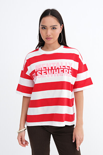Addax Yazılı Çizgili T-shirt P19064 - Fiyatı, Yorumları