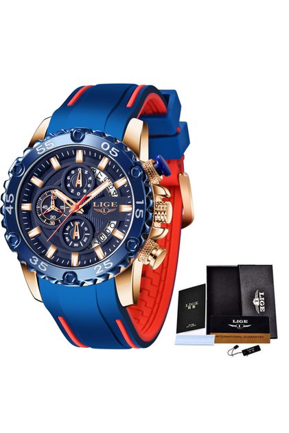 Ανδρικό ρολόι LG10027, Χαλαζίας, 46mm, 3BAR, Αναλογική ένδειξη, Λουράκι σιλικόνης, Μπλε