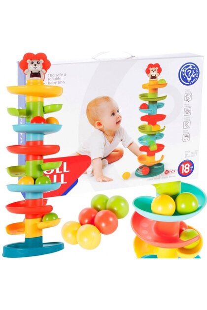 Jucarie pentru copii Malplay, tobogan spiralat multicolor, inaltime 60 cm, cu 6 bilute incluse