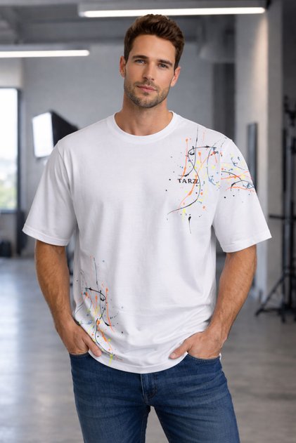 Men's Oversized Printed T-Shirt – Colorful Paint Pattern Modern Streetwear