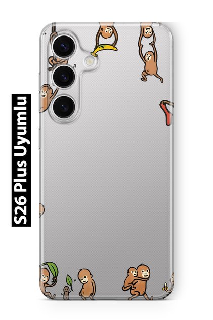 Samsung Galaxy S26 Plus Compatible Monkeys Patterned Transparent Phone Case